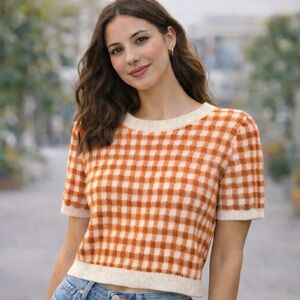 Marks & Spencer Orange and Cream Checkered Top